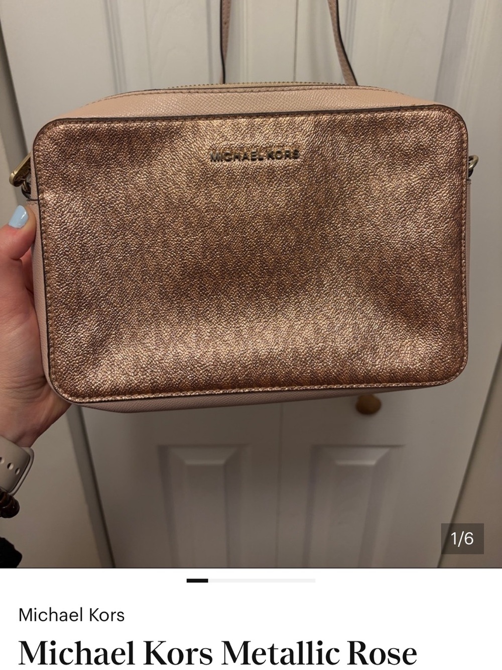 Michael Kors Metallic Rose Gold Leather Crossbody